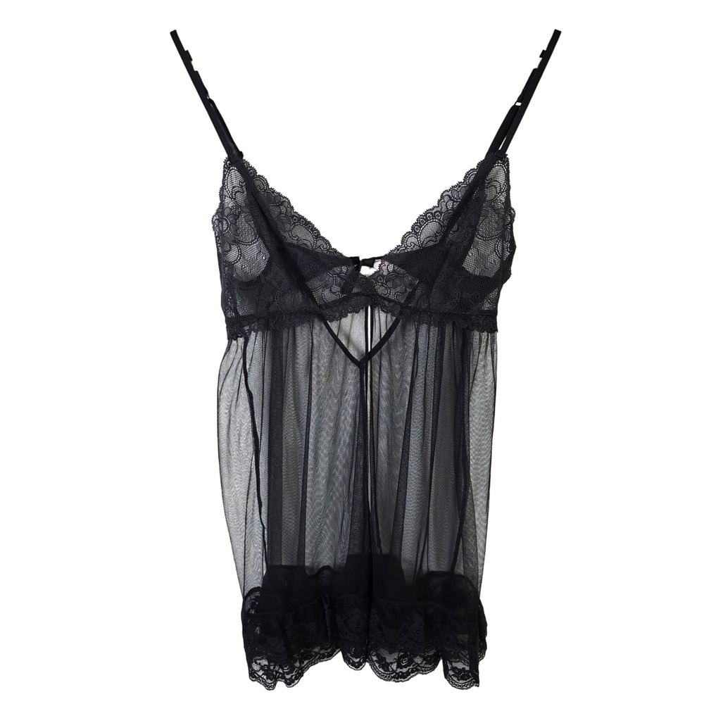 Victorias Secret Black Lace‎ Sheer Babydoll Chemise Lingerie Size S Y2K